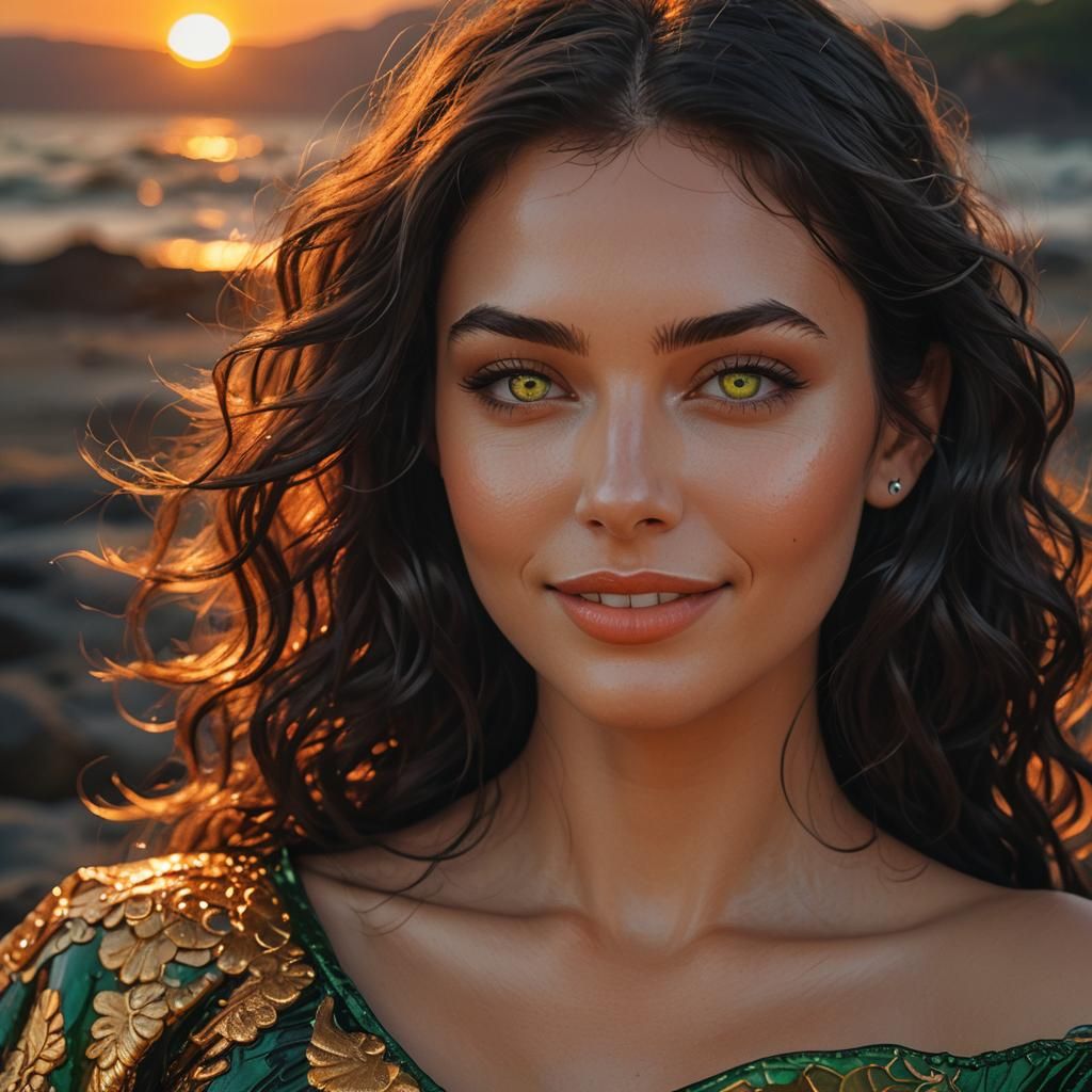 Glamorous Portrait of a Young Woman in Sunset Light