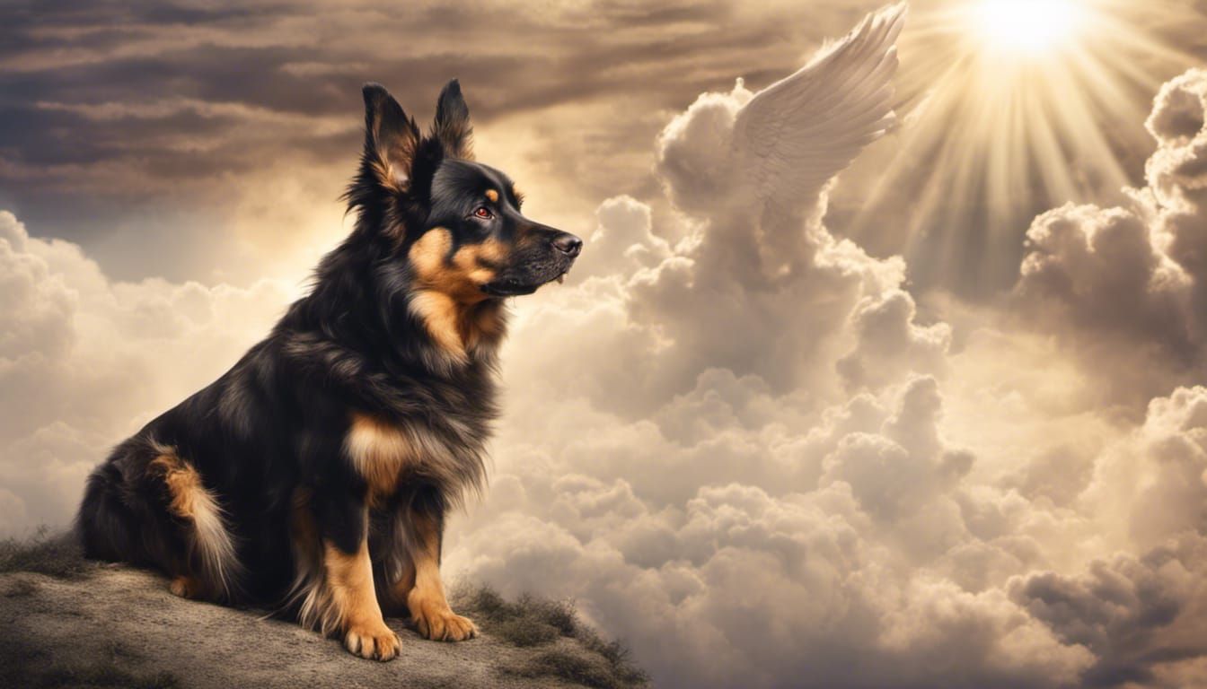 Huntaway Dog's Heavenly Flight with Angels