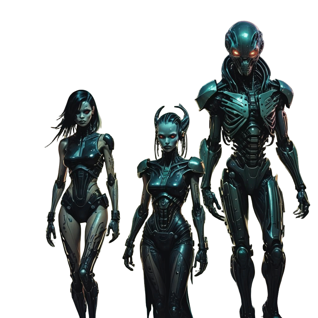 Neon Rave Scene with Aliens and Goth Angels