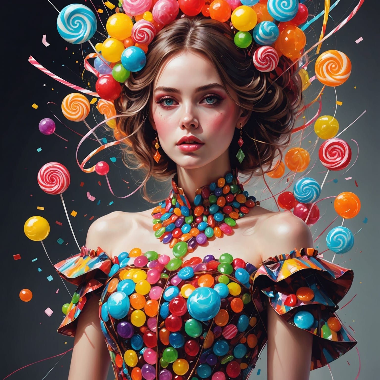 Glamorous Woman in Candy Dress, Digital Art
