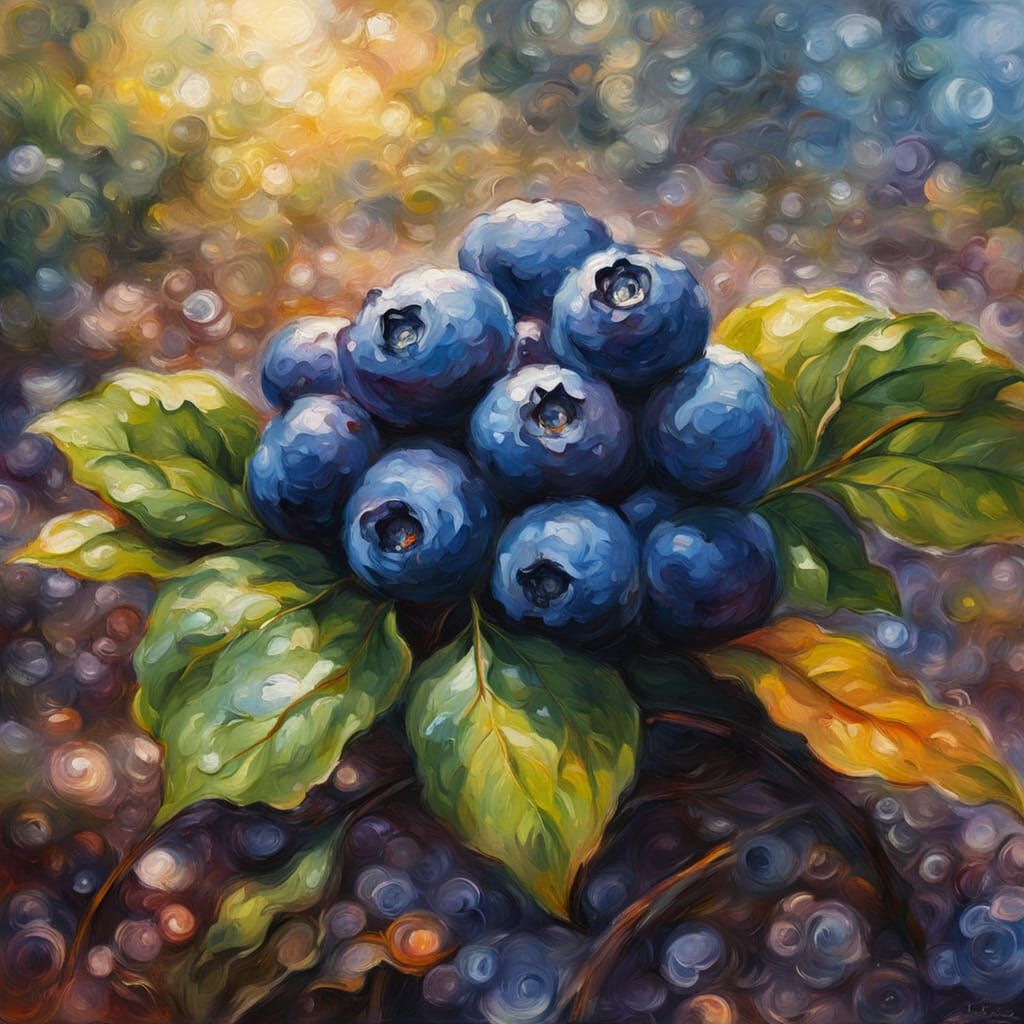 Giant Blueberry in Elven Land as Impasto Oil Painting