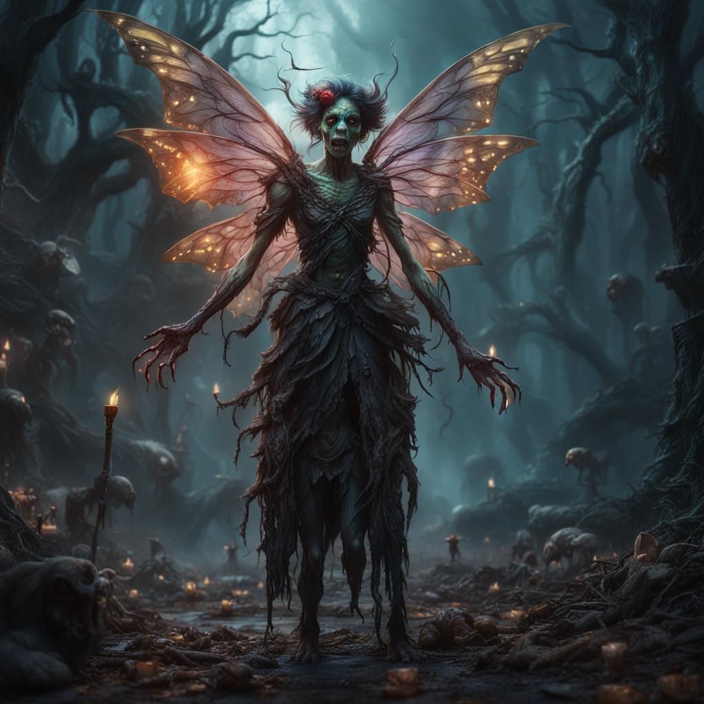 Scary Horror Zombie Fairy: Detailed Matte Painting