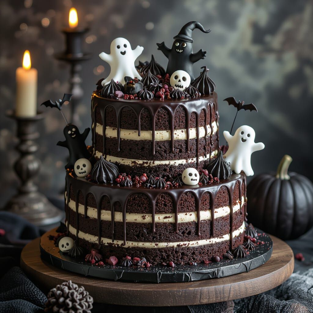 Levitating Haunted Cake with Spirits in Moody Light