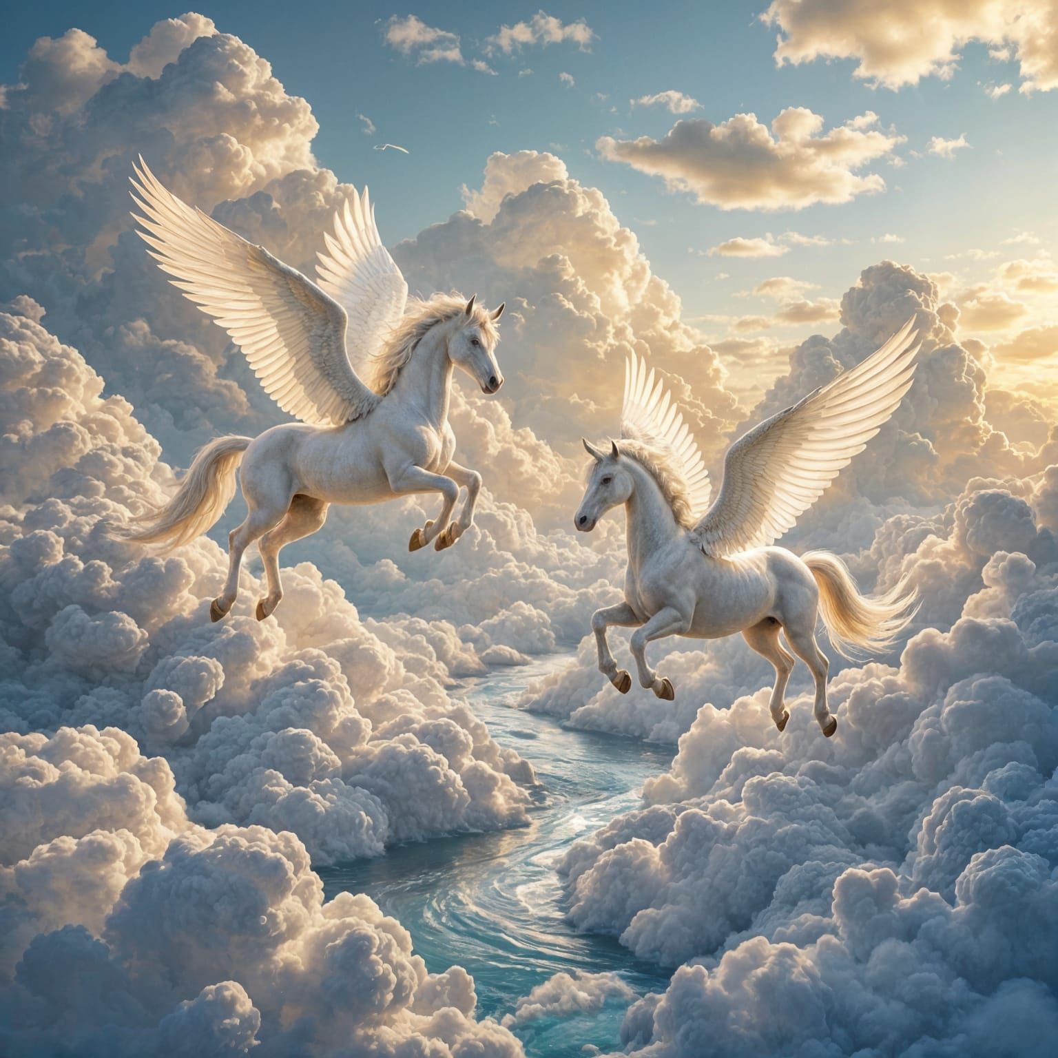 Golden Clouds & Silver Rivers: Ethereal Pegasus Dreamscape