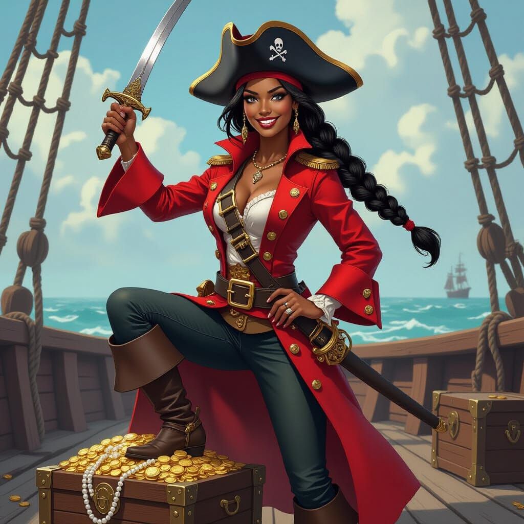 Proud Pirate Captain on Treasure Deck