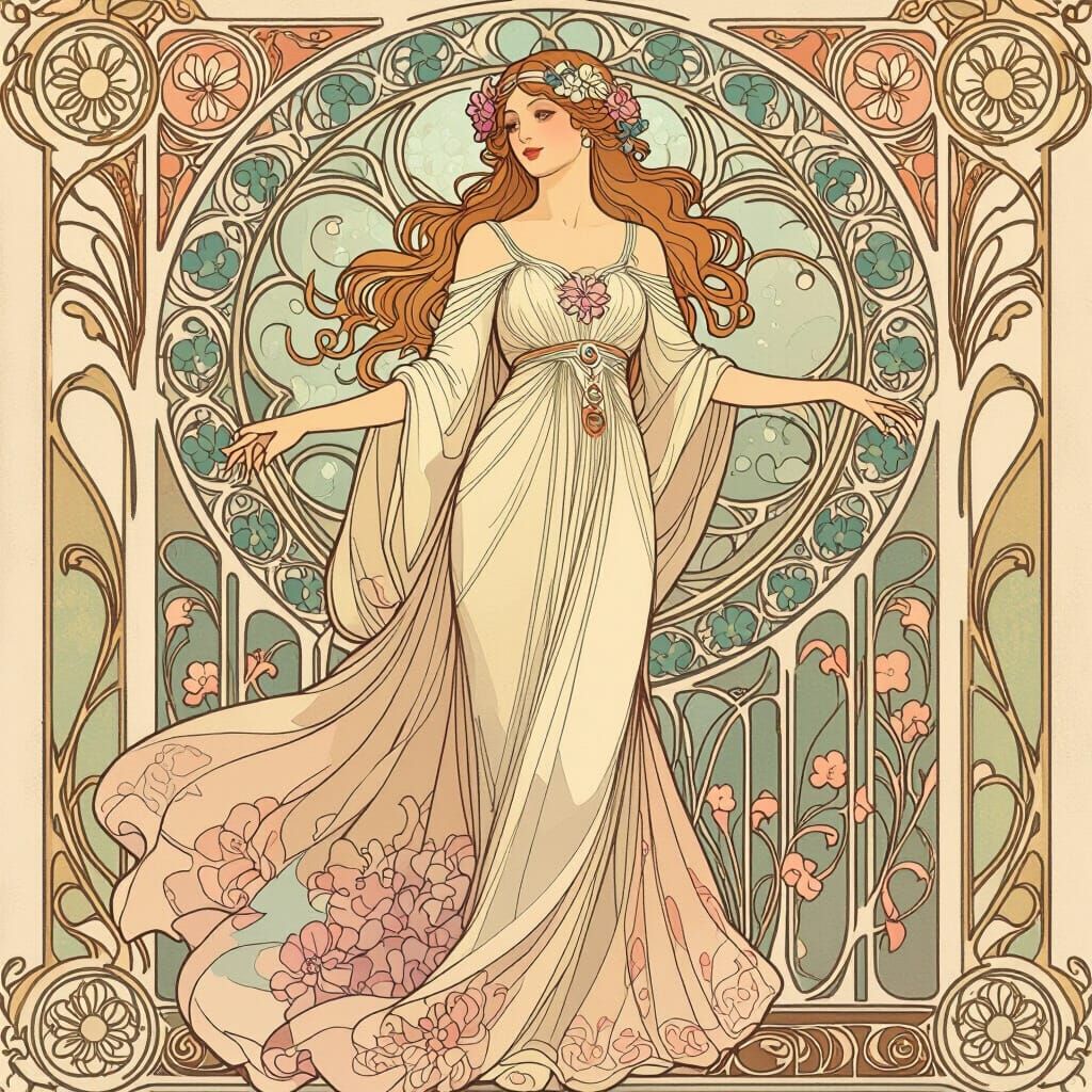 Art Nouveau Woman in Flowing Gown