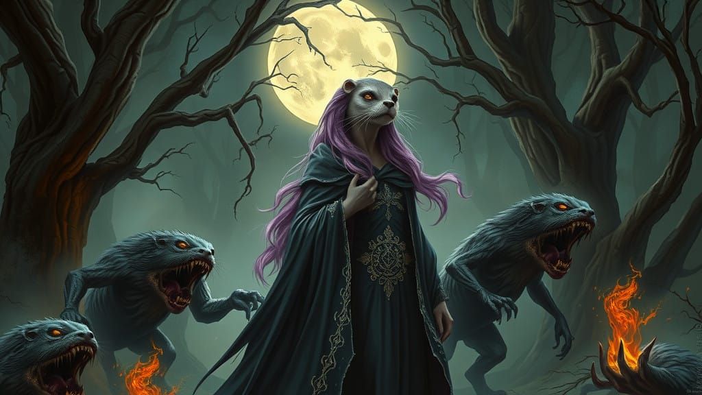 Ethereal Otter Goddess in Dark Forest Glade