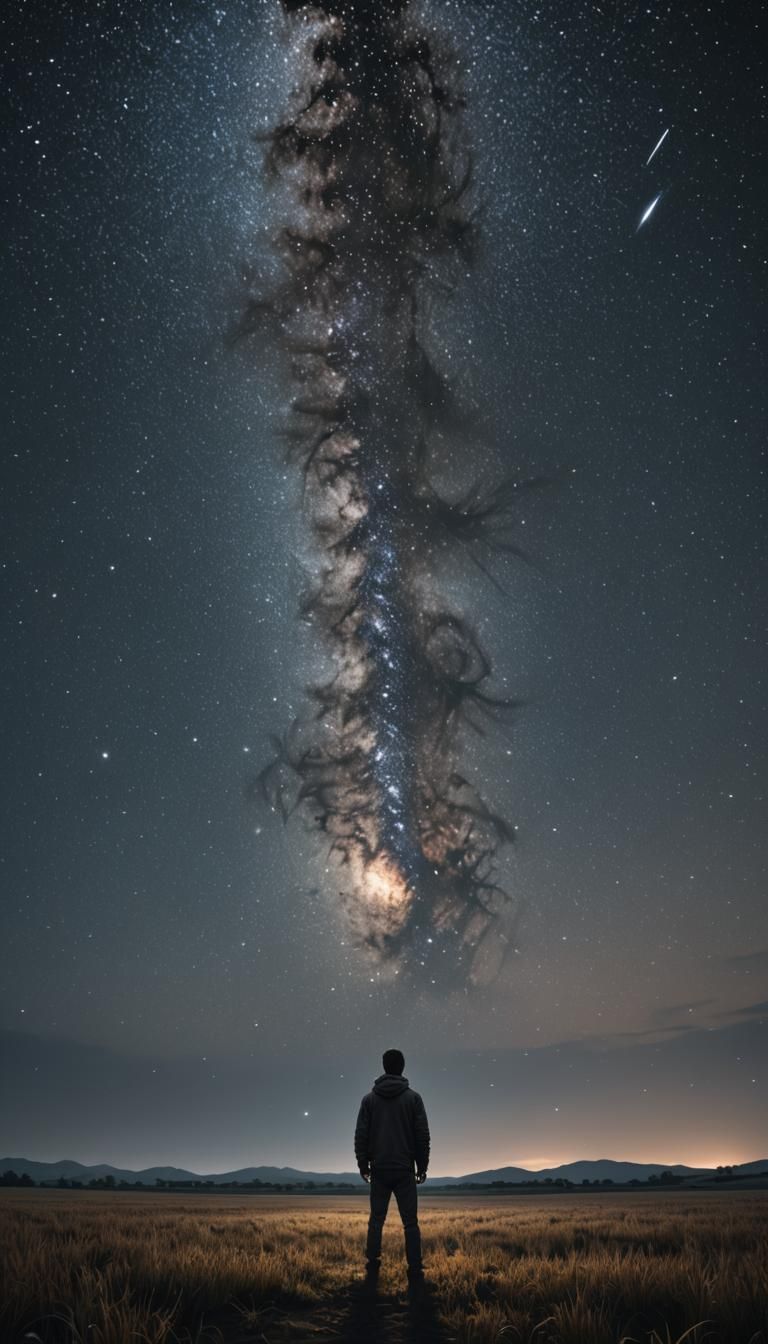 Man Under Starry Sky: Dark Fantasy Concept Art