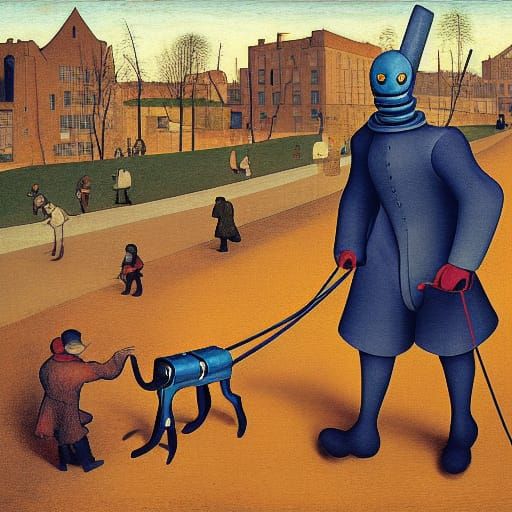 Robot Man Walks Dog: Cyberpunk Surrealism