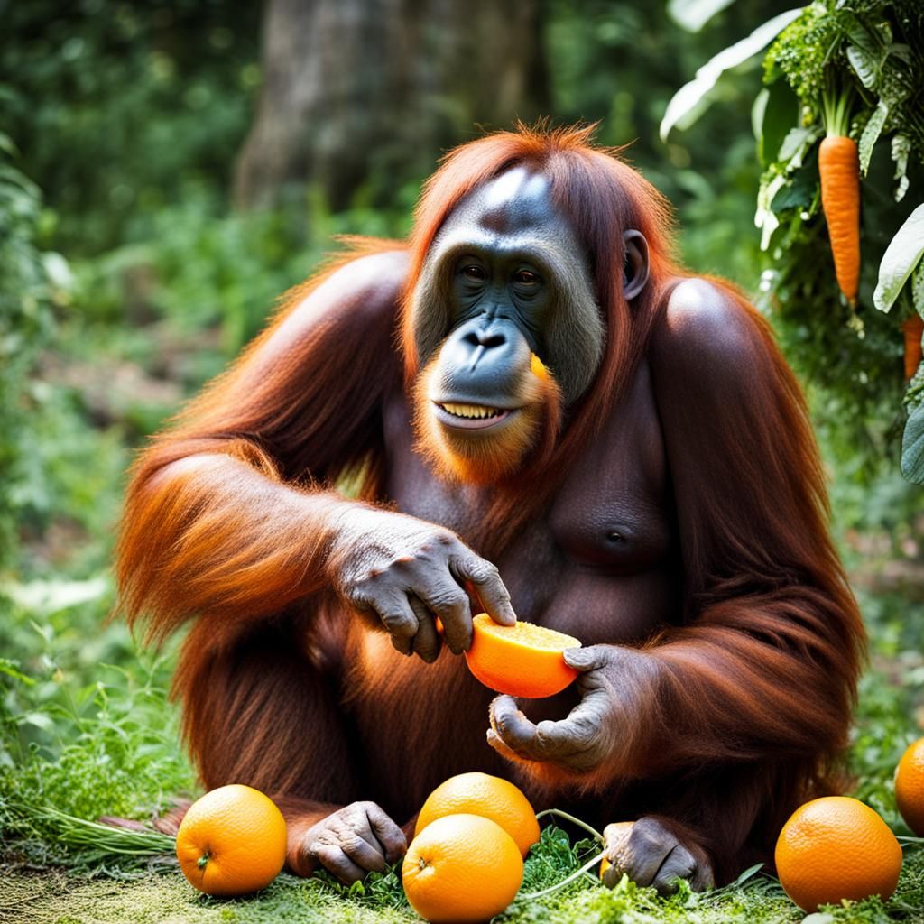 Orangutan Enjoys Nutritious Meal of Oranges