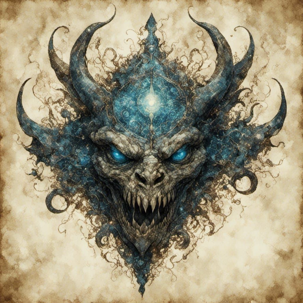 Blue Evil Eye Gargoyle in Stained Glass Style