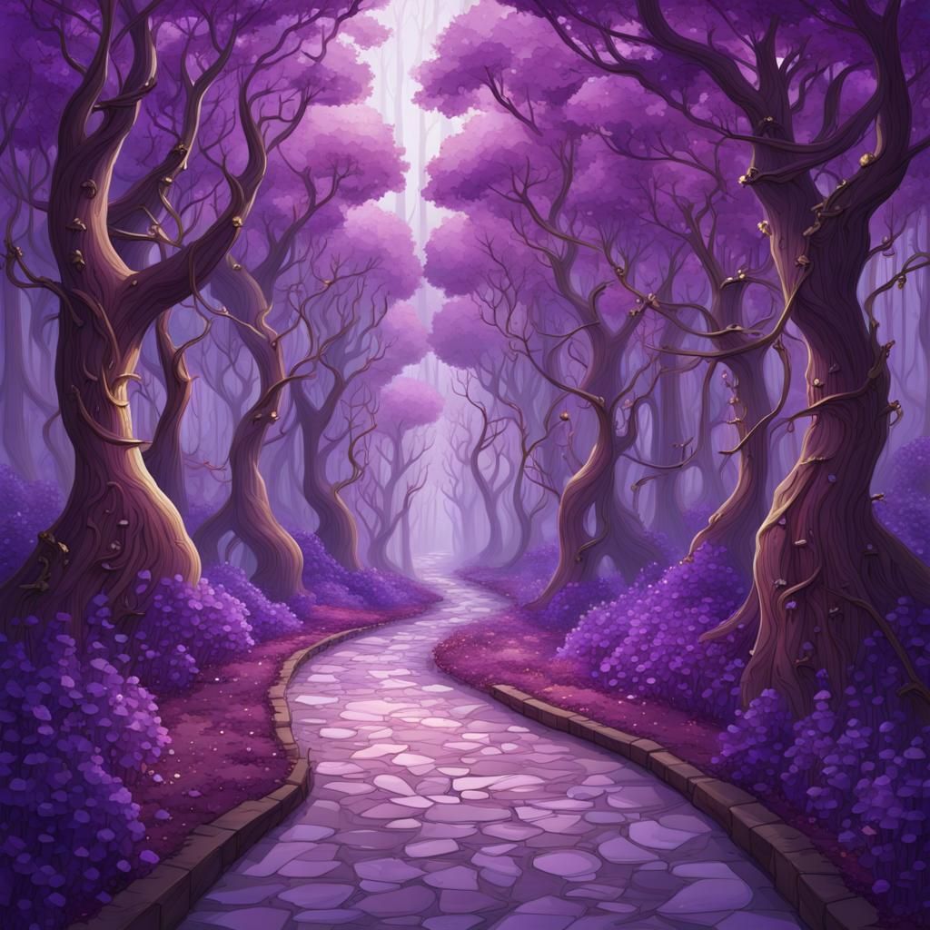 Enchanted Violet Forest with Crystalline Path