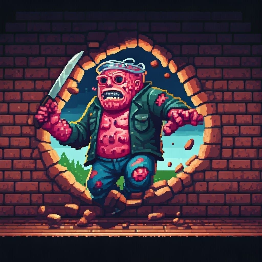 Kool-Aid Man as Jason Voorhees in 8-Bit Pixel Art