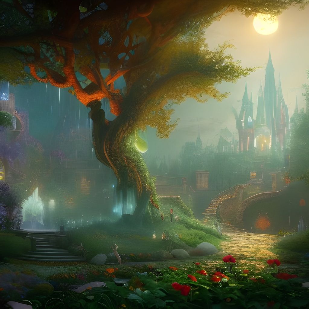 Magical Midnight Garden: Detailed Matte Painting