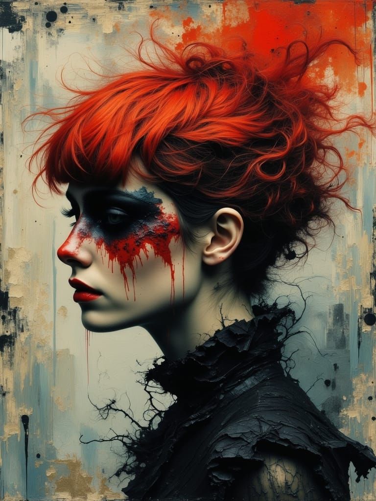 Gothic Woman Portrait with Impasto and Grunge Effects