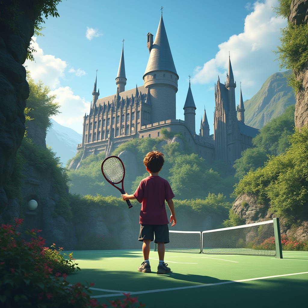 Harry Potter Tennis Prodigy on Majestic Hogwarts Court