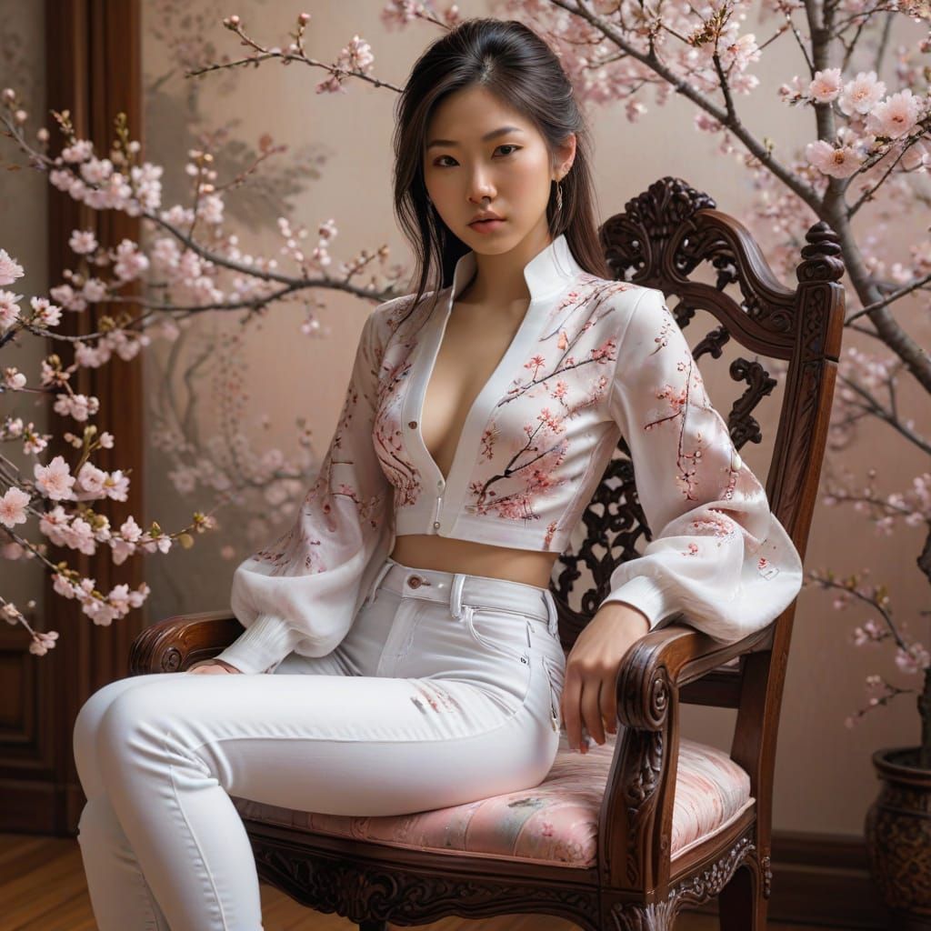 Young Woman in White Jeans, Vibrant Pastels