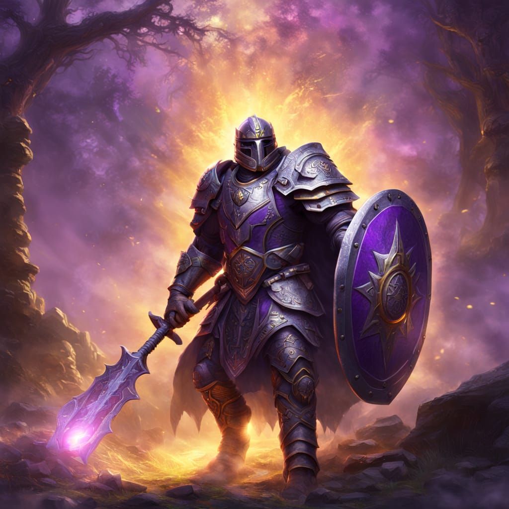 Ethereal Warforge Fighter with Warhammer in Digital Painting...