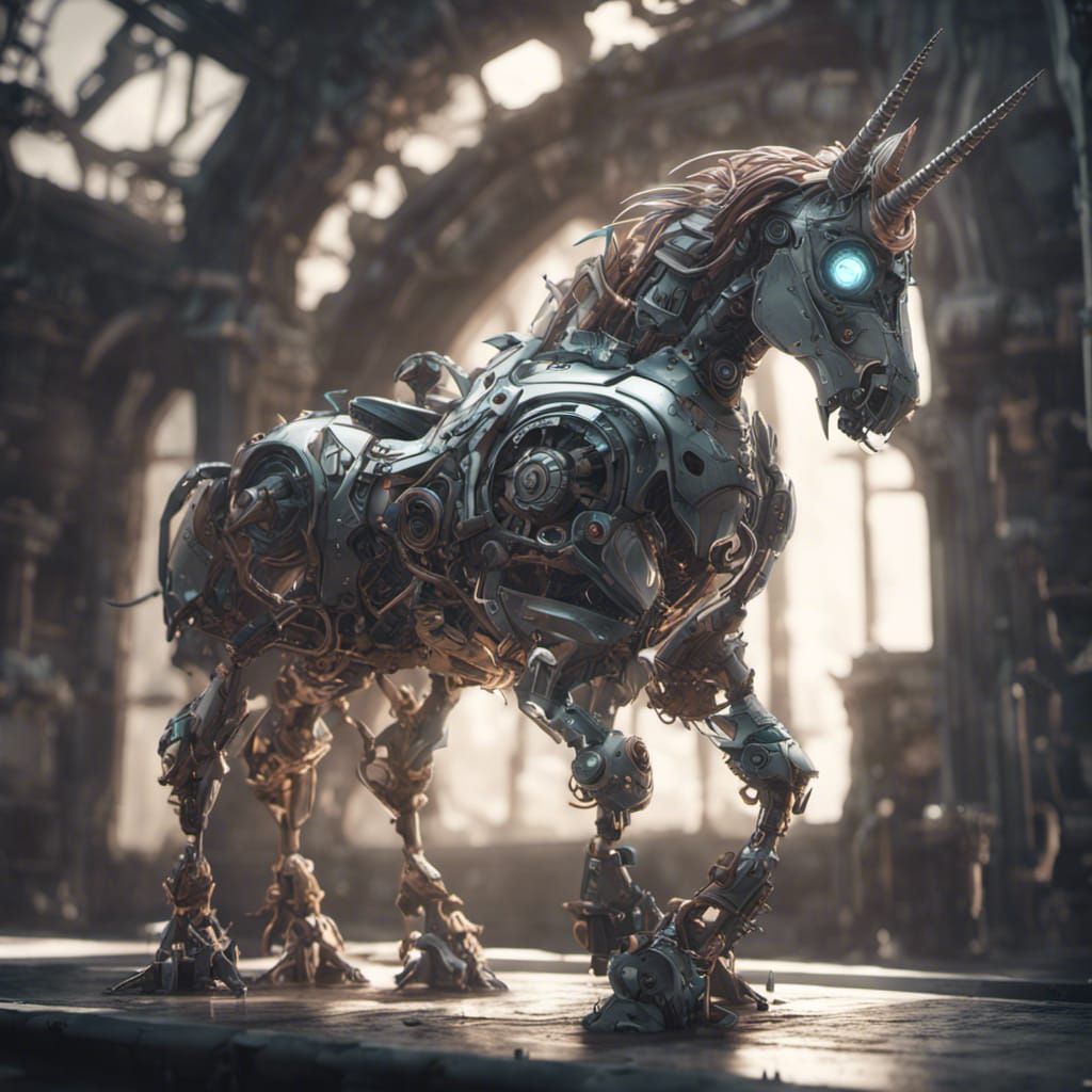 Spooky Mechanical Unicorn with Burtonesque Vibes