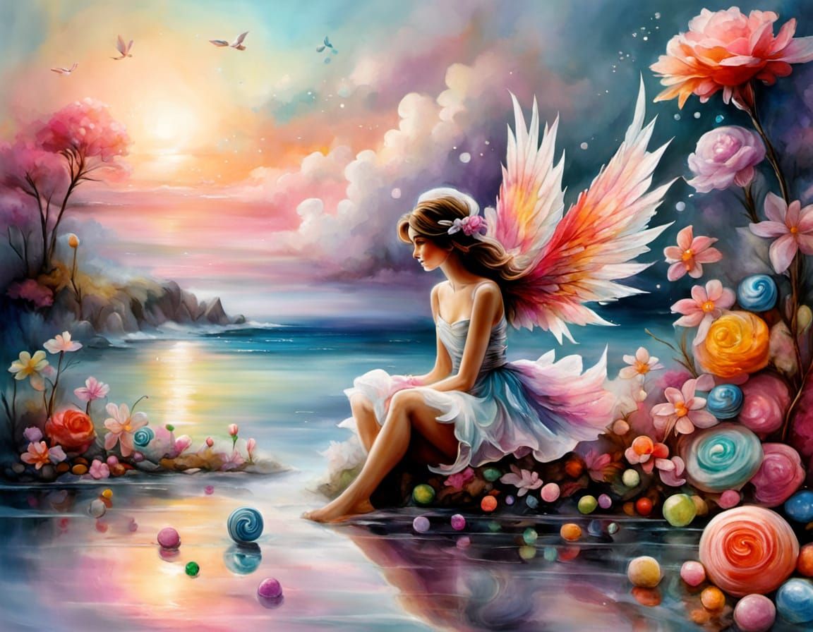 Sherbet Ocean Dawn with Sugar Crystal Beach and Spun Sugar B...