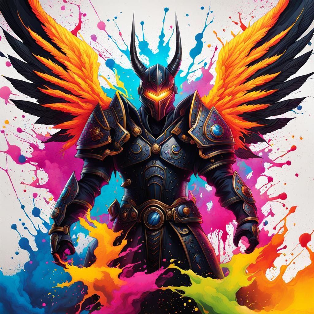 Winged Nebula Demon Warrior in Graffiti Art Style