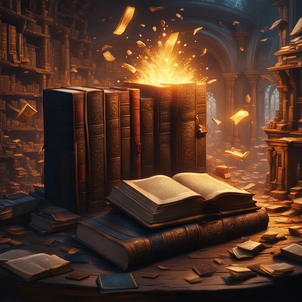 Fantastical Clash of Books in Detailed Matte Painting