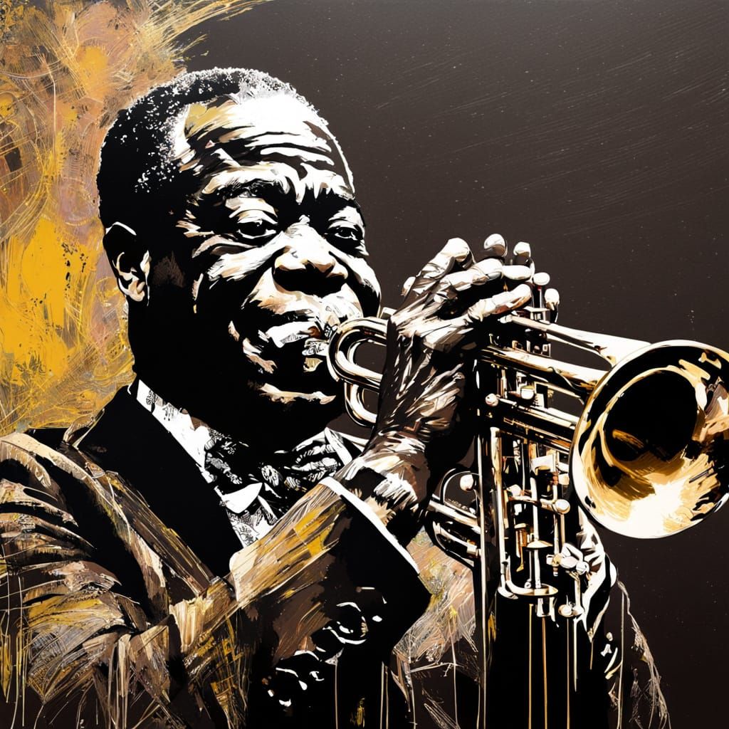 Louis Armstrong Playing Trumpet in Scratch Art Style