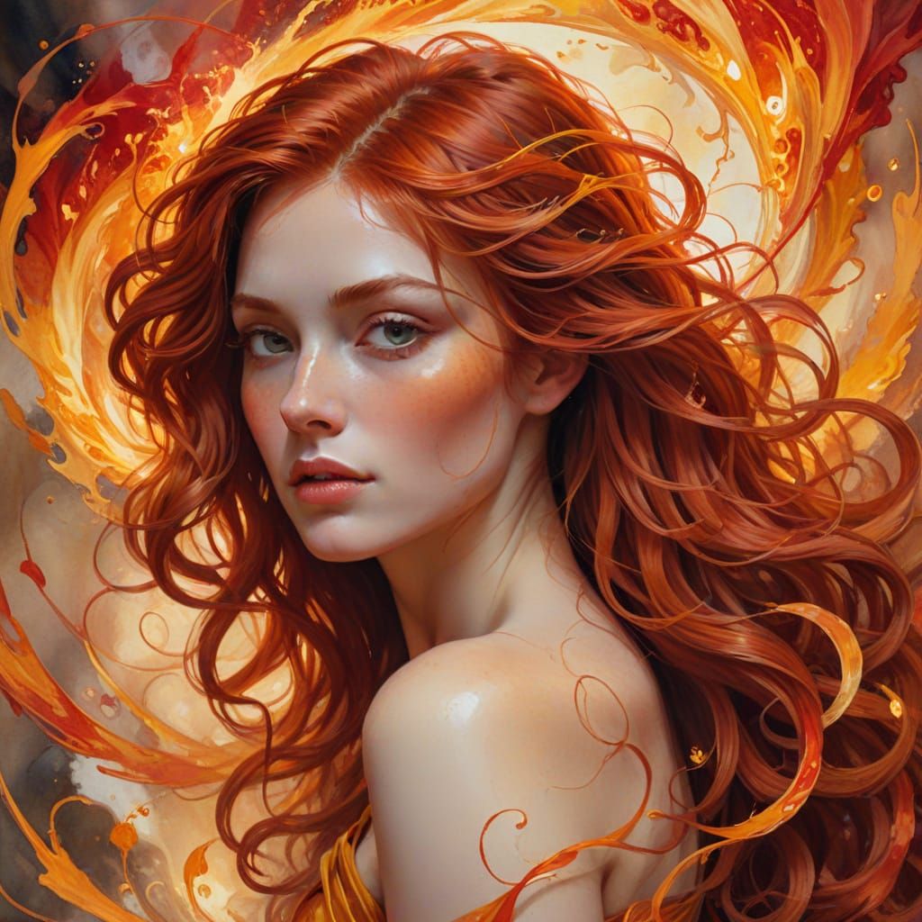 Woman in Scarlet Vortex, Ethereal Glow