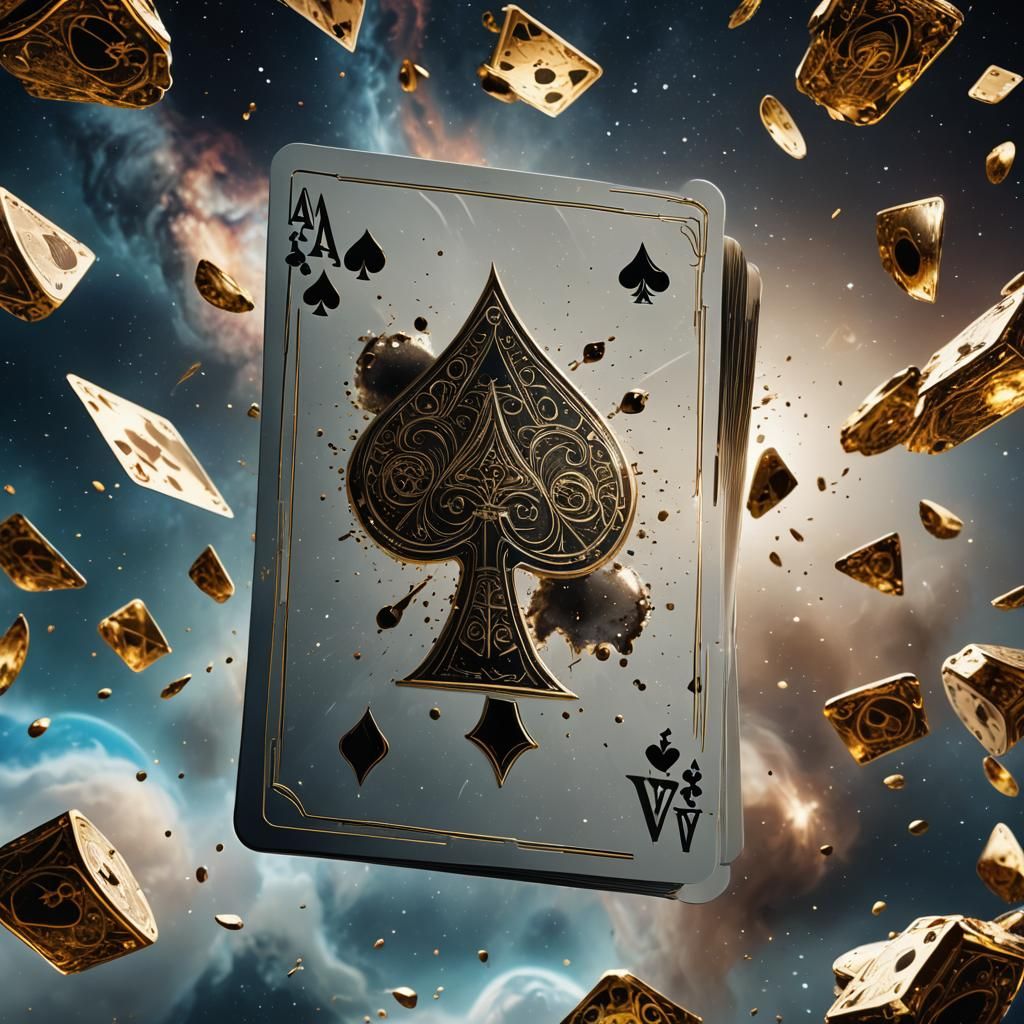 Ace of Spades Card Floating in Space