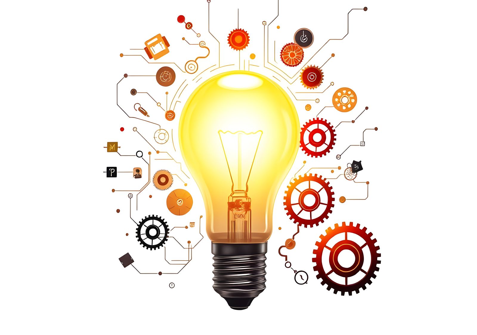 Idea Light Bulb with Technology Icons, Digital Art