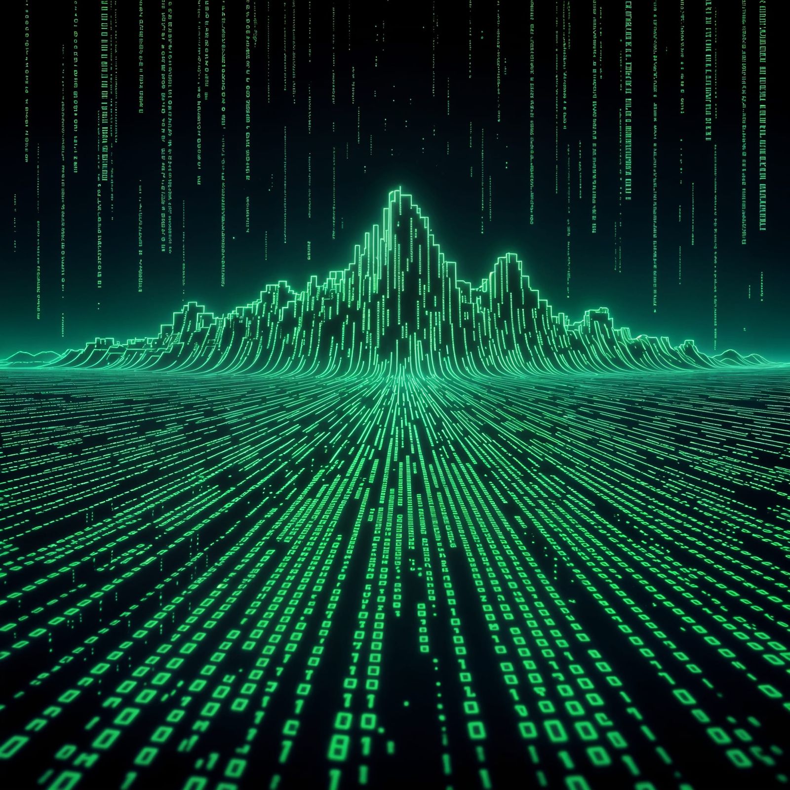 Digitized Fantasy Landscape of Pixelated Code