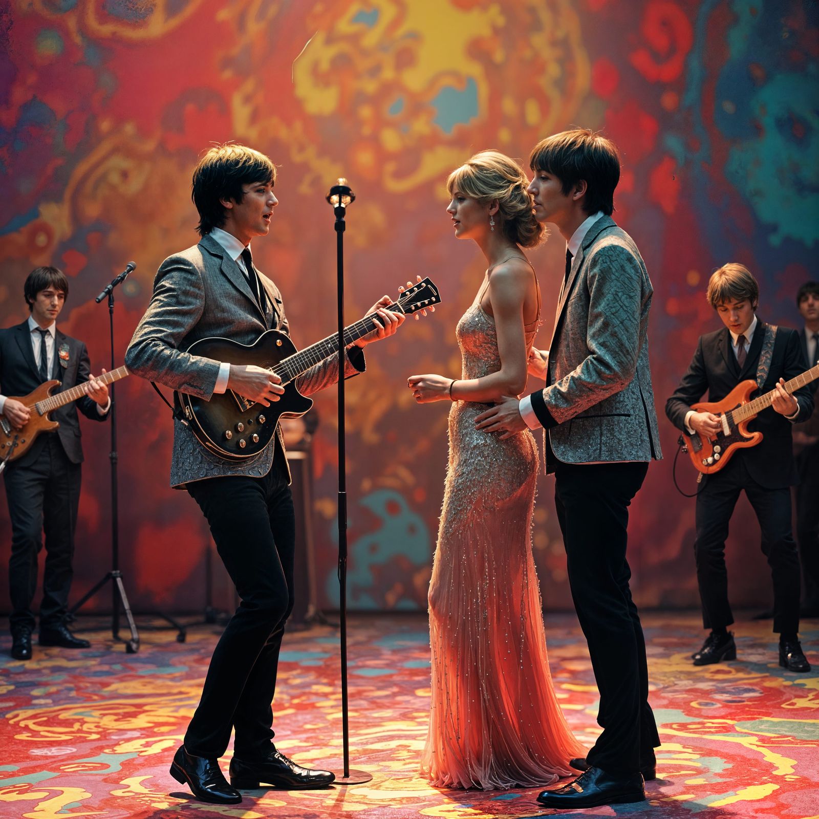 Surreal Duet of 1960s Icons in Psychedelic Pop Art