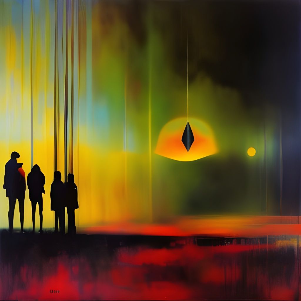 Ethereal Dreamscape with Floating Objects in Acrylic Pouring...