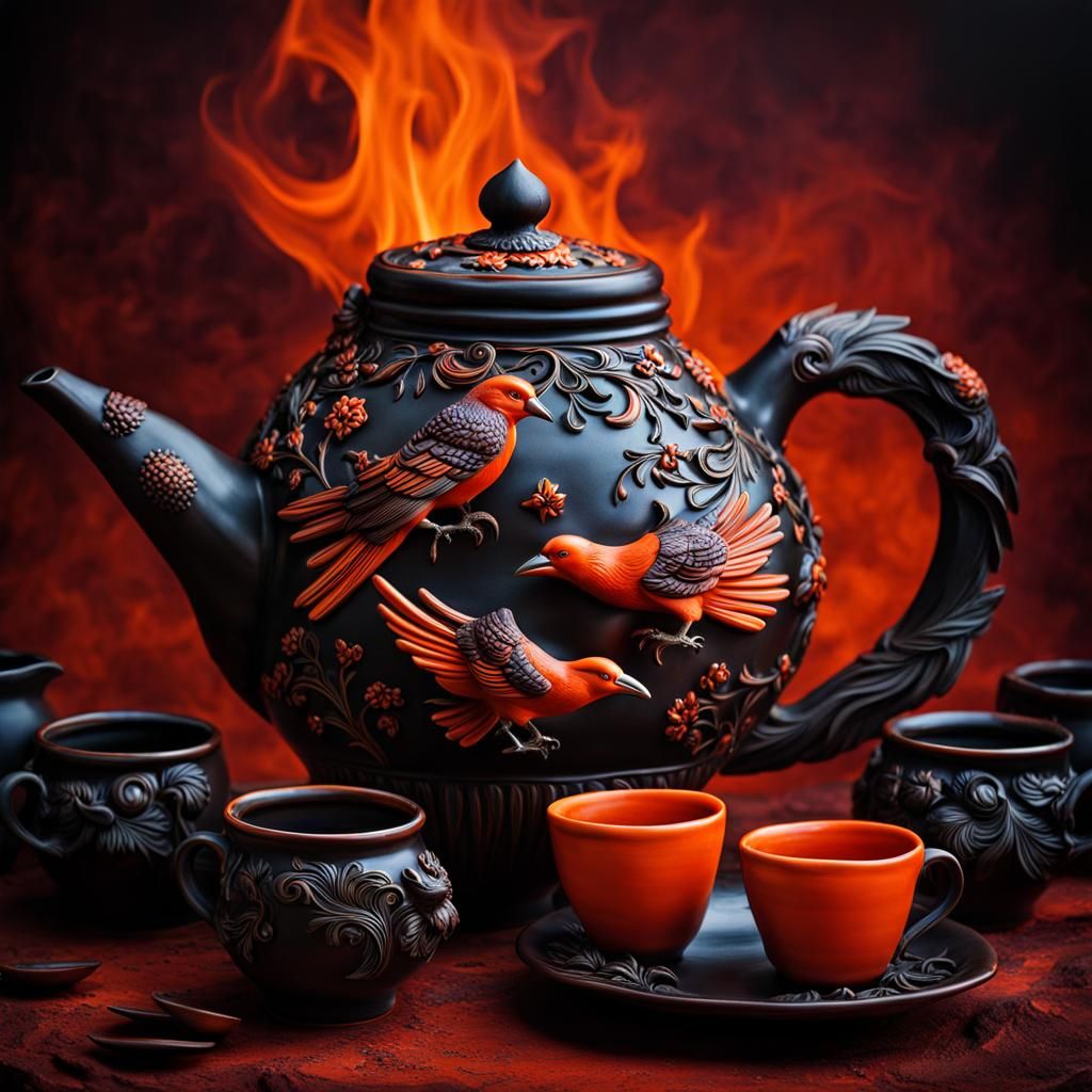 Clay Teapot With Cups