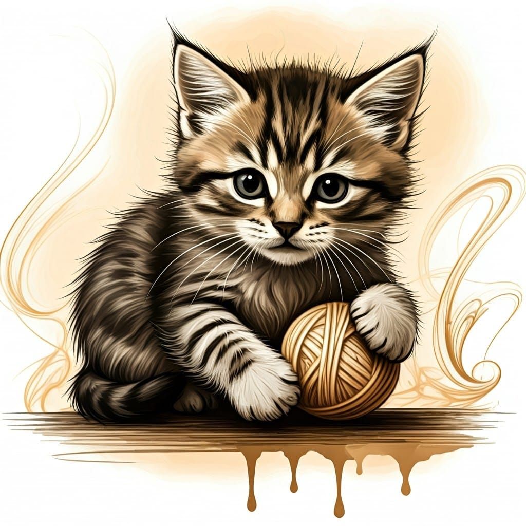 Intricately Detailed Kitten Portrait in Whimsical Charcoal