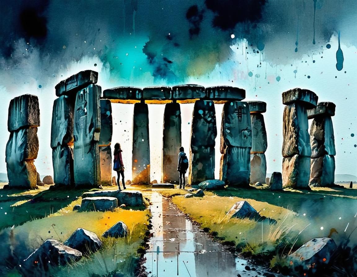 Apocalyptic Stonehenge in Manga Watercolor Style