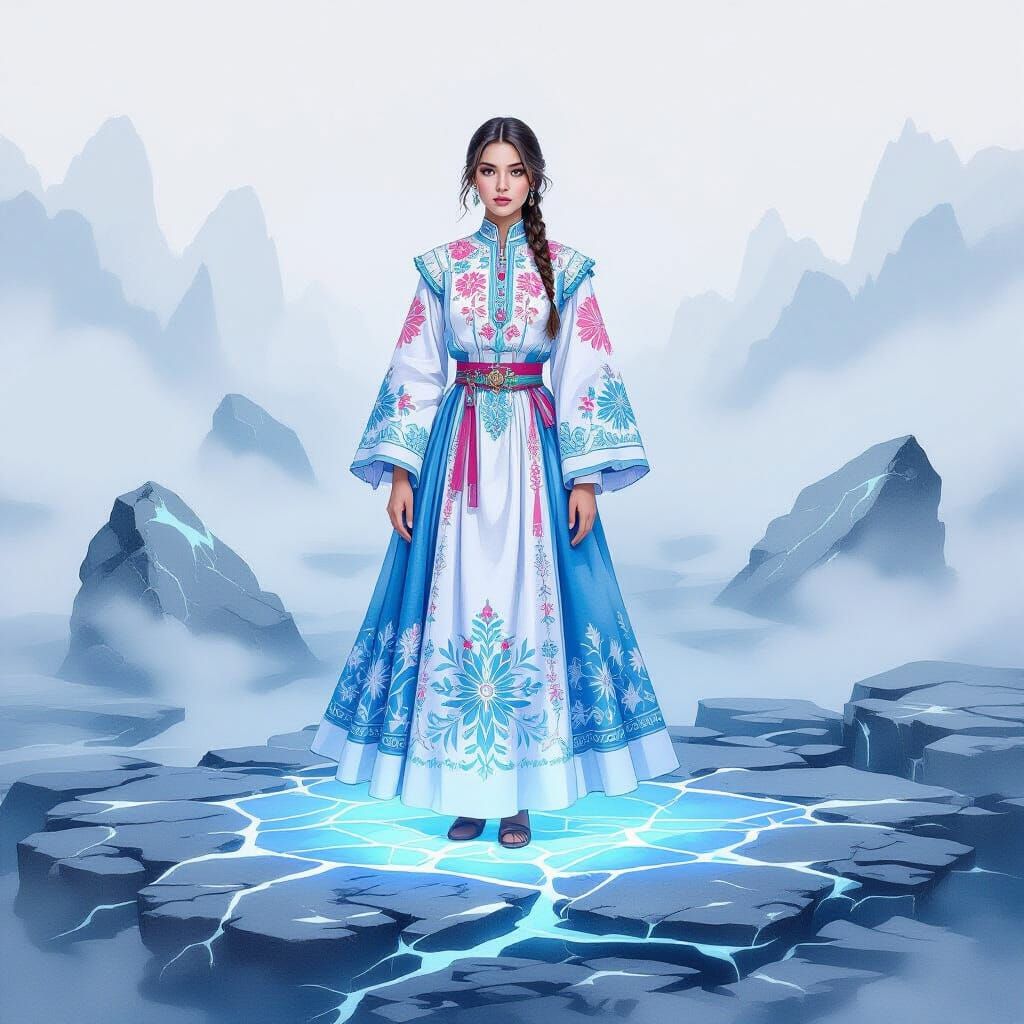 Mystical Slavic Woman in Vyshyvanka: Watercolor and Ink