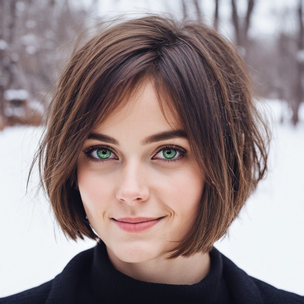 Winter Park Scene with a Young Woman in a Brown Bob