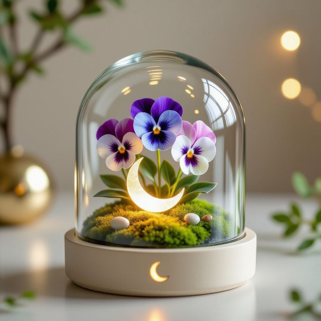 Handcrafted Resin Pansy Glass Dome Art Piece