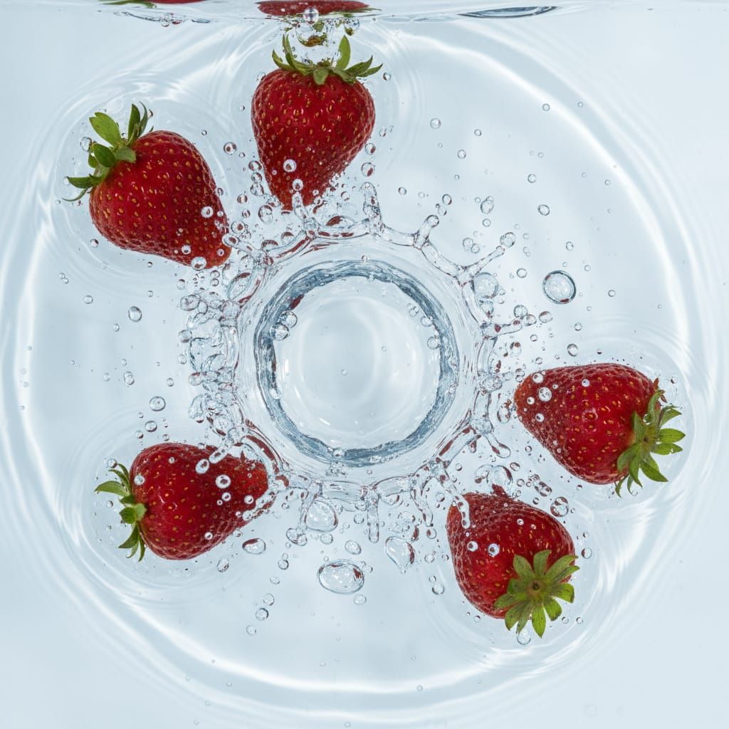 Ripe Strawberries Splash into Water in Slow Motion