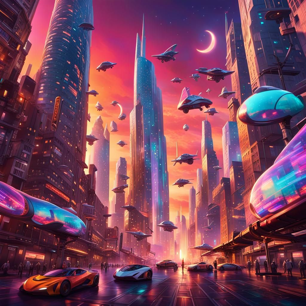 Futuristic Cityscape at Sunset in High Detail