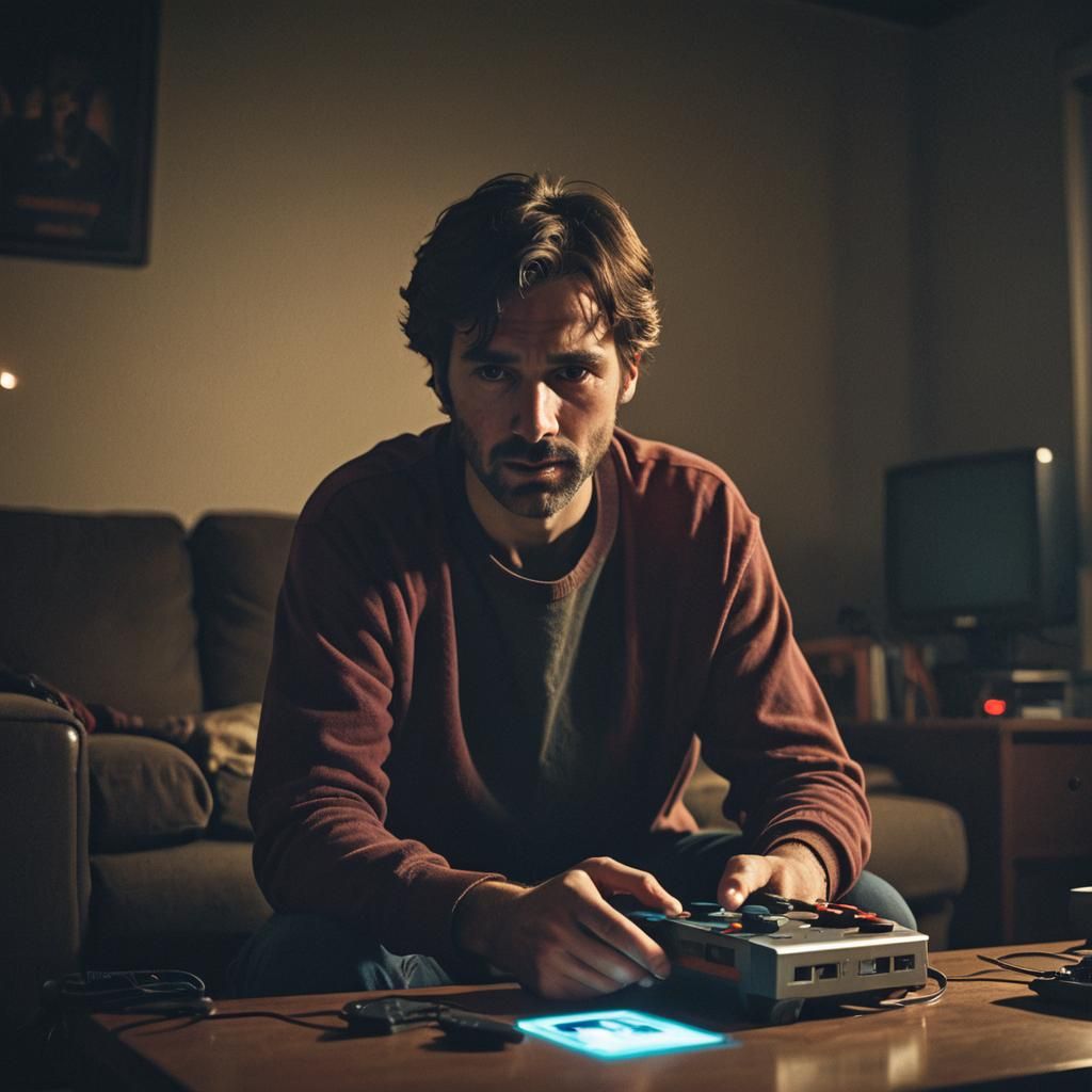 Person Gaming in Dimly Lit Room