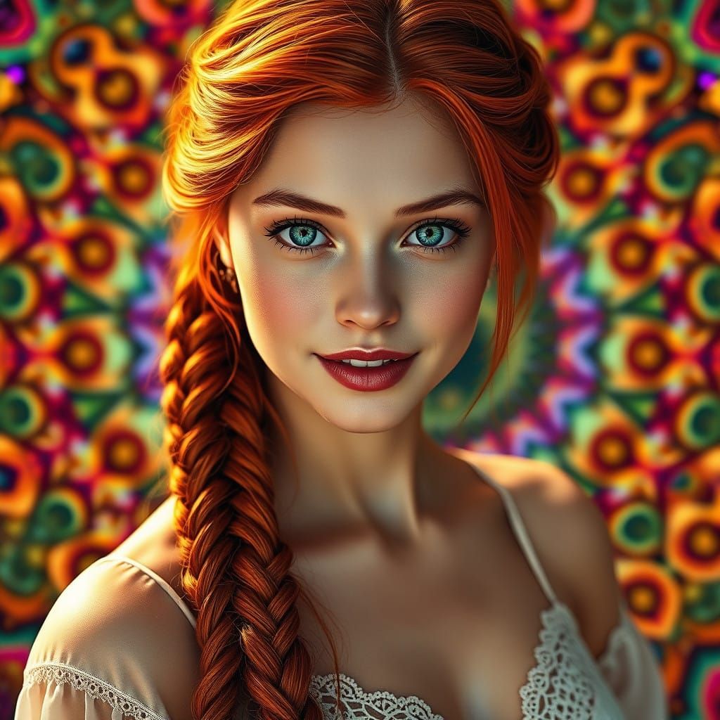 Hyper-Realistic Portrait of a Young Woman in Vibrant, Kaleid...