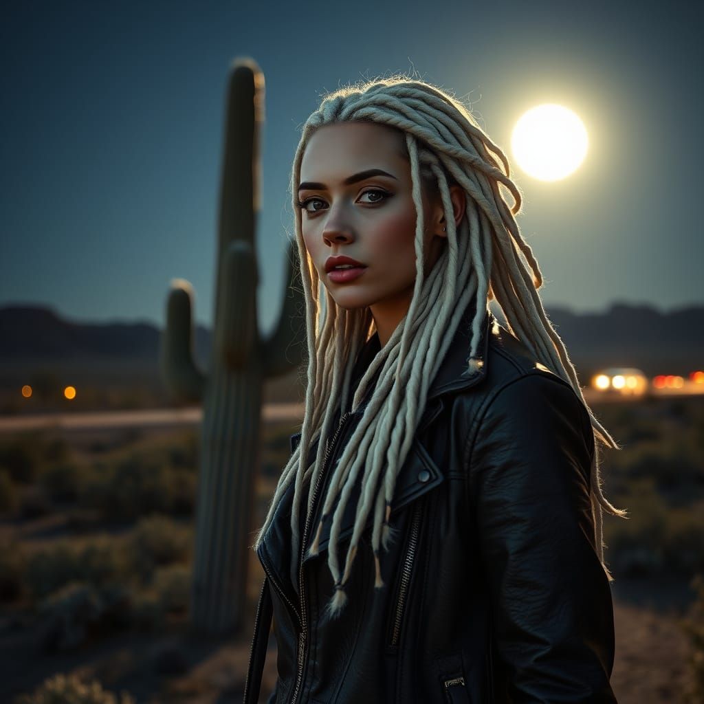 Desert Woman with Dreadlocks in Dramatic Lighting