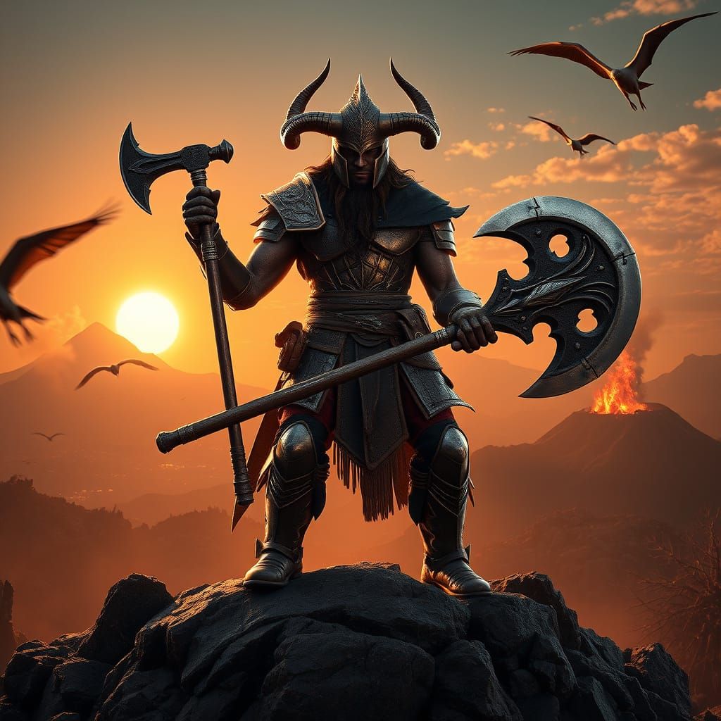 Heroic Warrior Triumphs in Golden Light