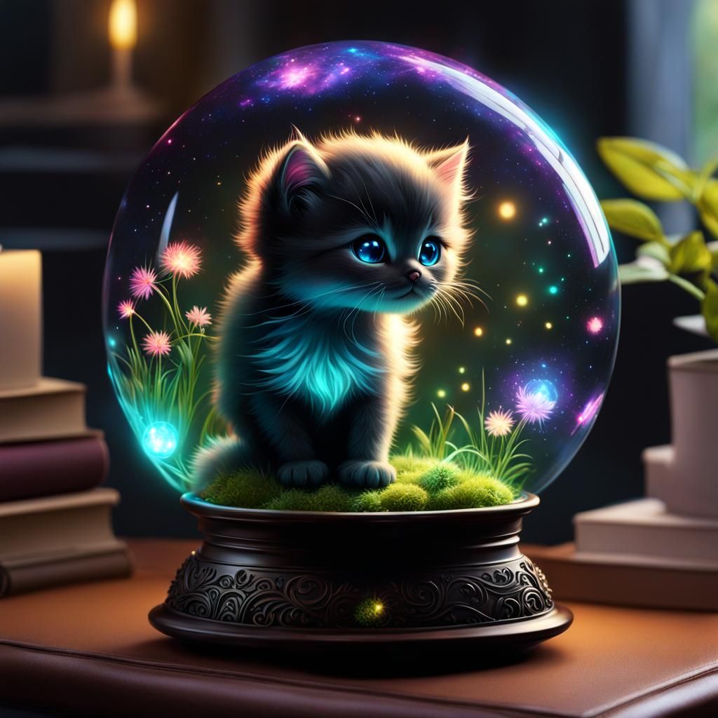 Nebula Space Scene in Glass Globe, Digital Art