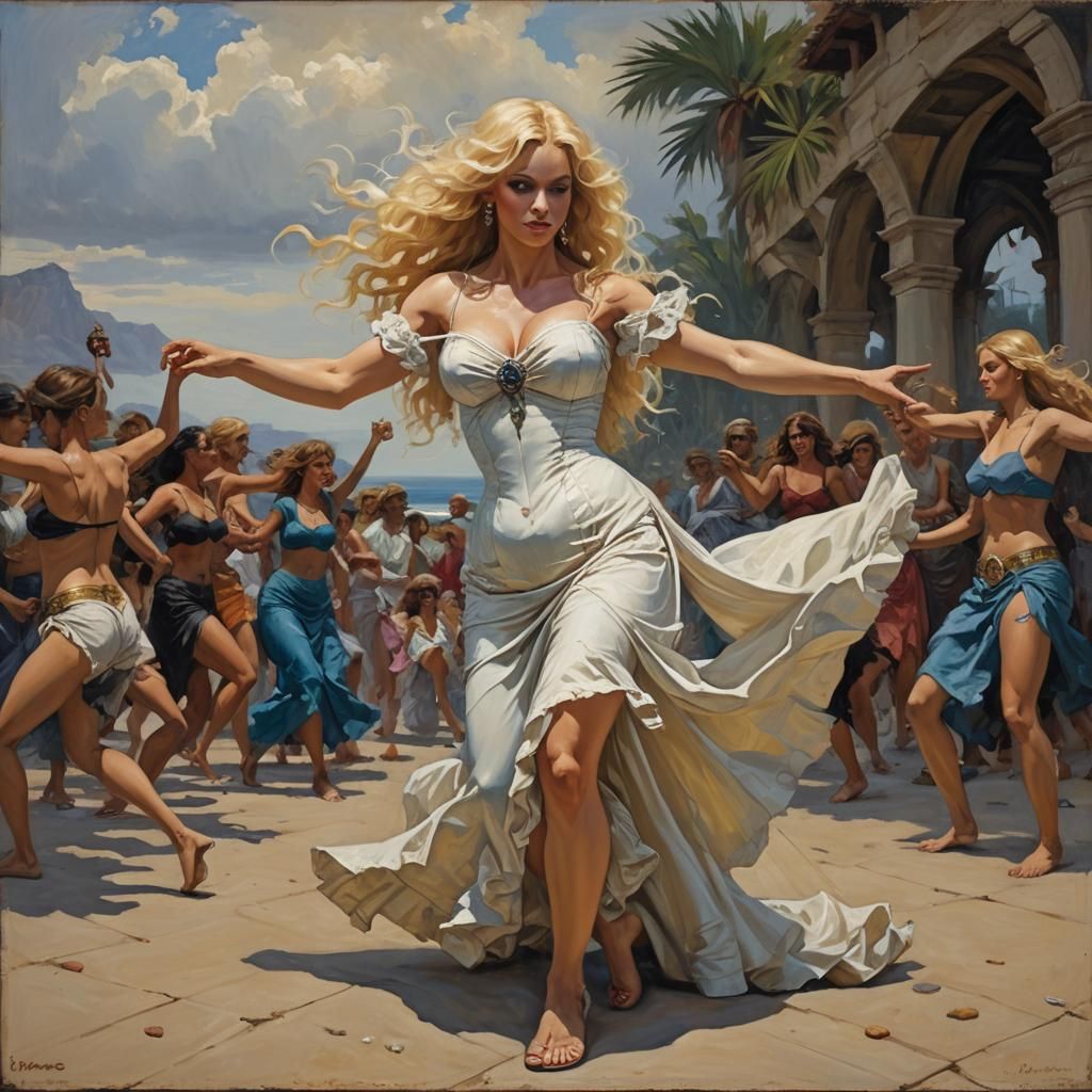 Venus Dances with Death in Oil Painting Style