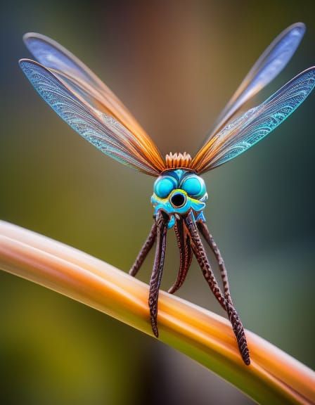 Bioluminescent Dragonfly on Cattail: A Macro Shot