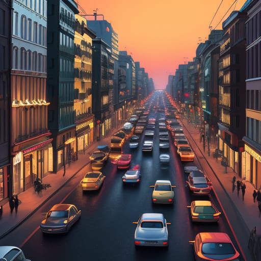 Vivid Oil Painting of Vienna Rush Hour