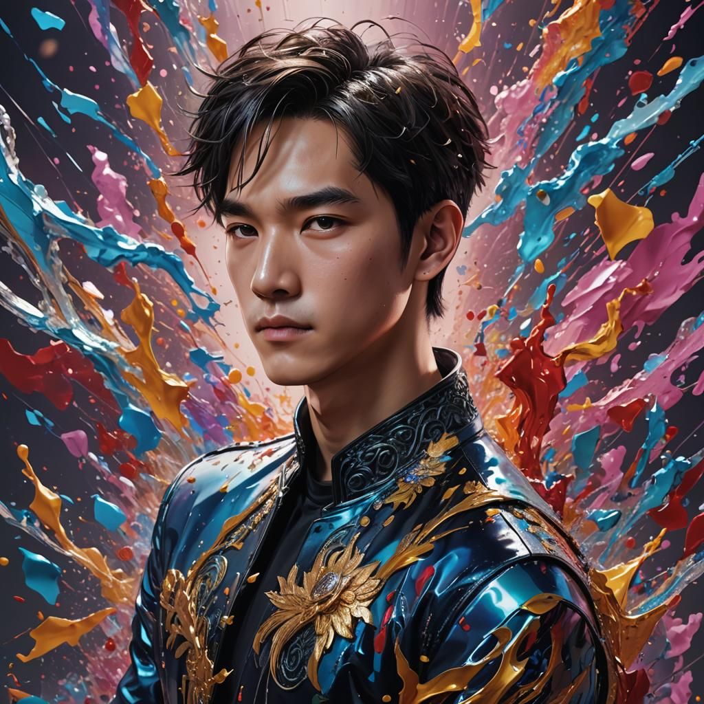 Hyperrealistic Portrait of Dimash Qudaibergen in Splash Art ...